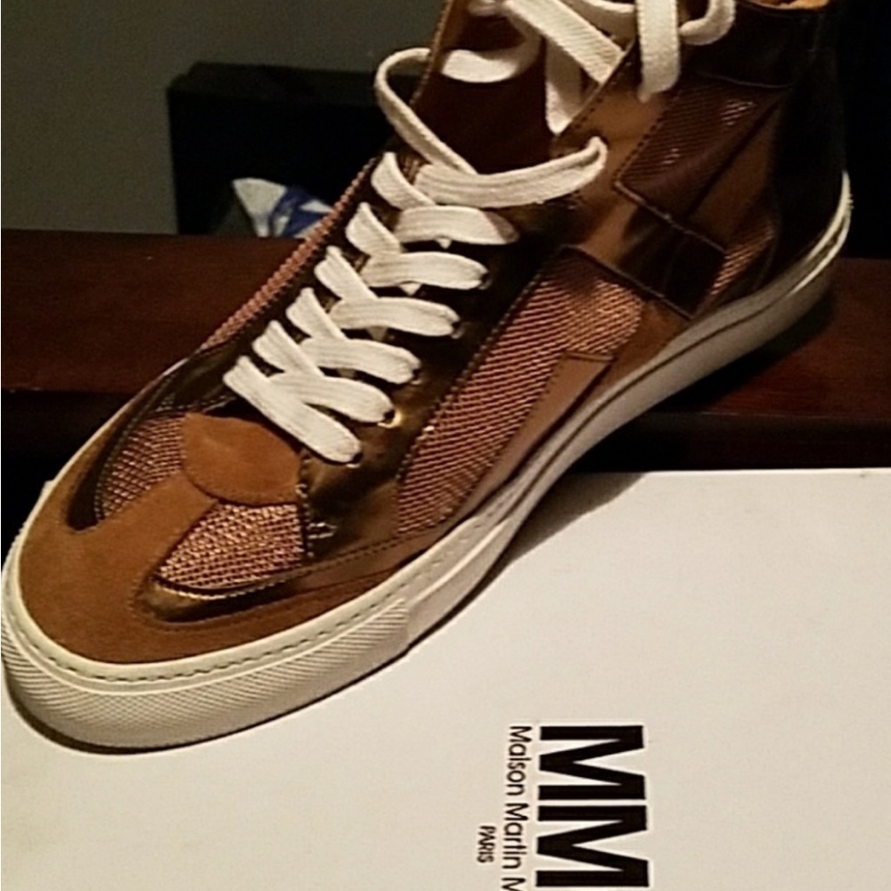 Maison Martin Margiela Tan and Gold High-Top Sneakers